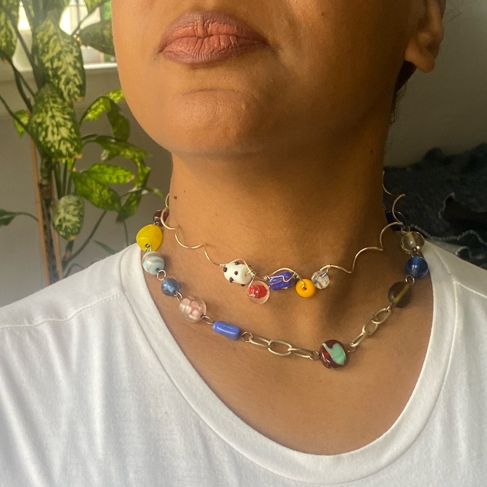 Multicolor Glass Bead Double-Layer Necklace - Contemporary Women’s Jewelry